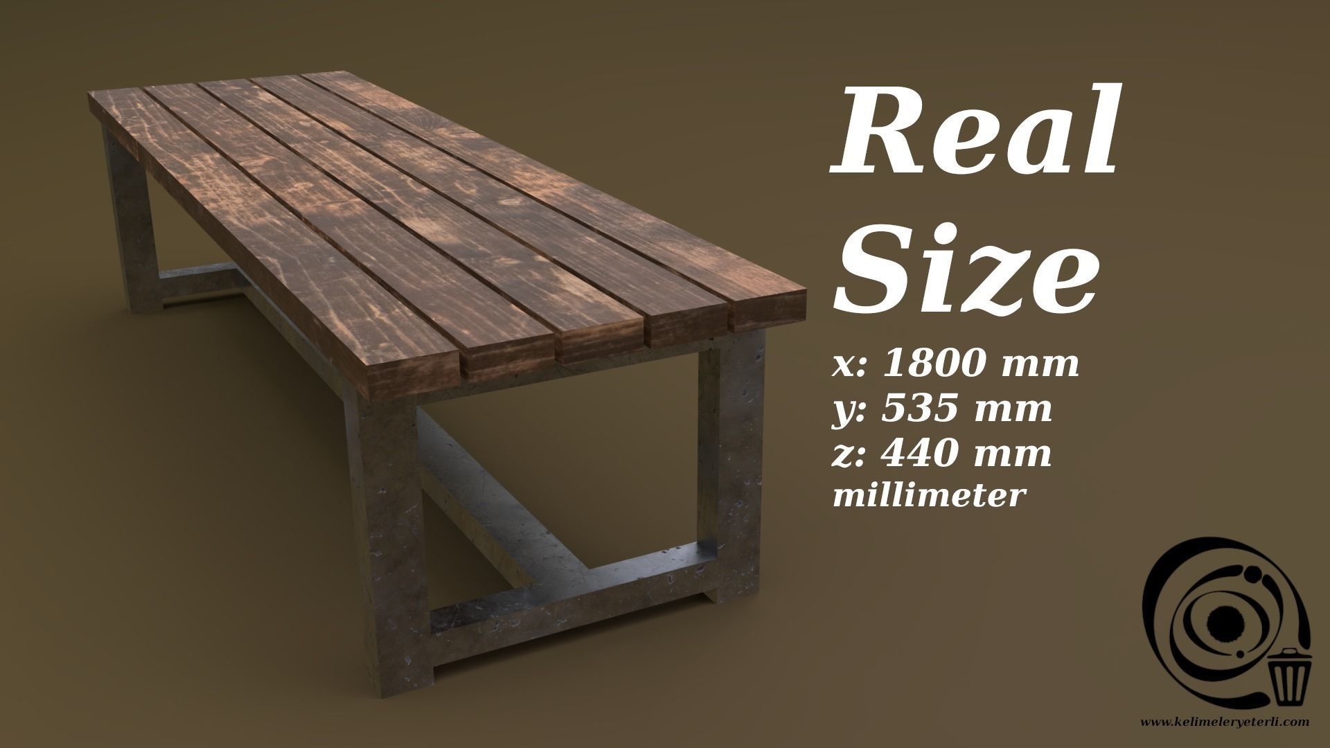 Bench 01 Low-poly 3D model_3