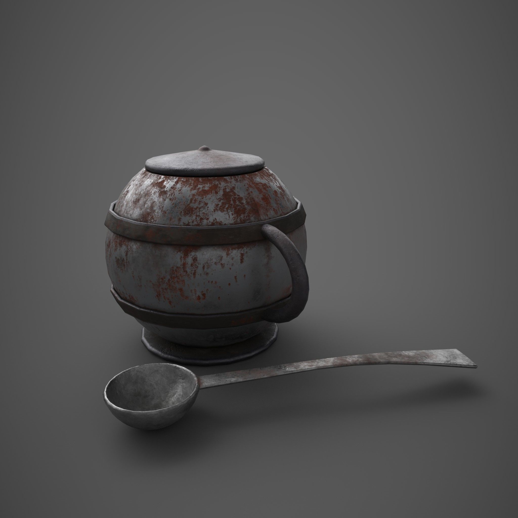 Medieval Tavern Soup pot and Spoon Free low-poly 3D model_3