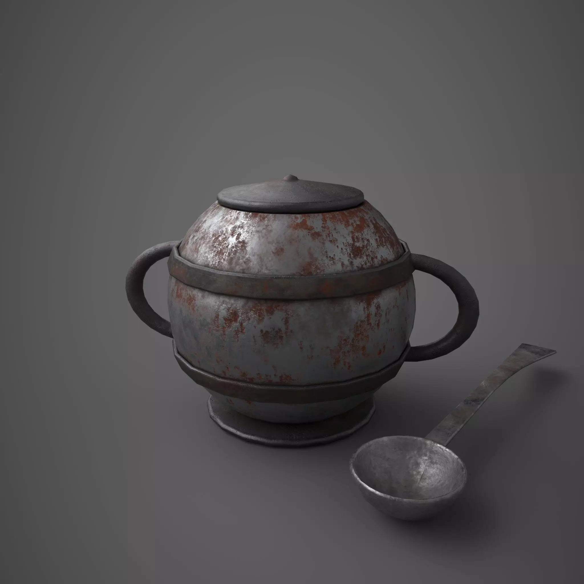 Medieval Tavern Soup pot and Spoon Free low-poly 3D model_0