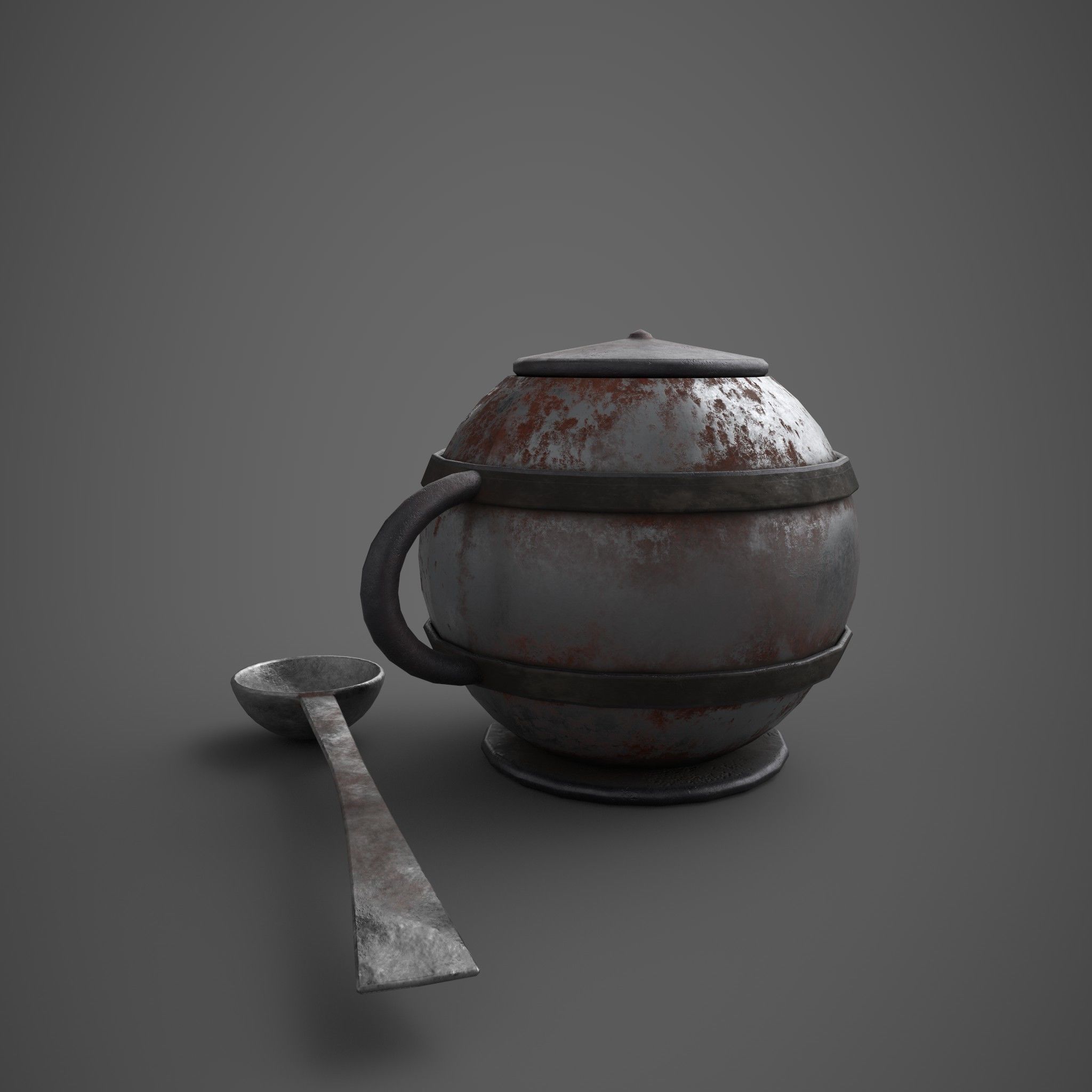 Medieval Tavern Soup pot and Spoon Free low-poly 3D model_7