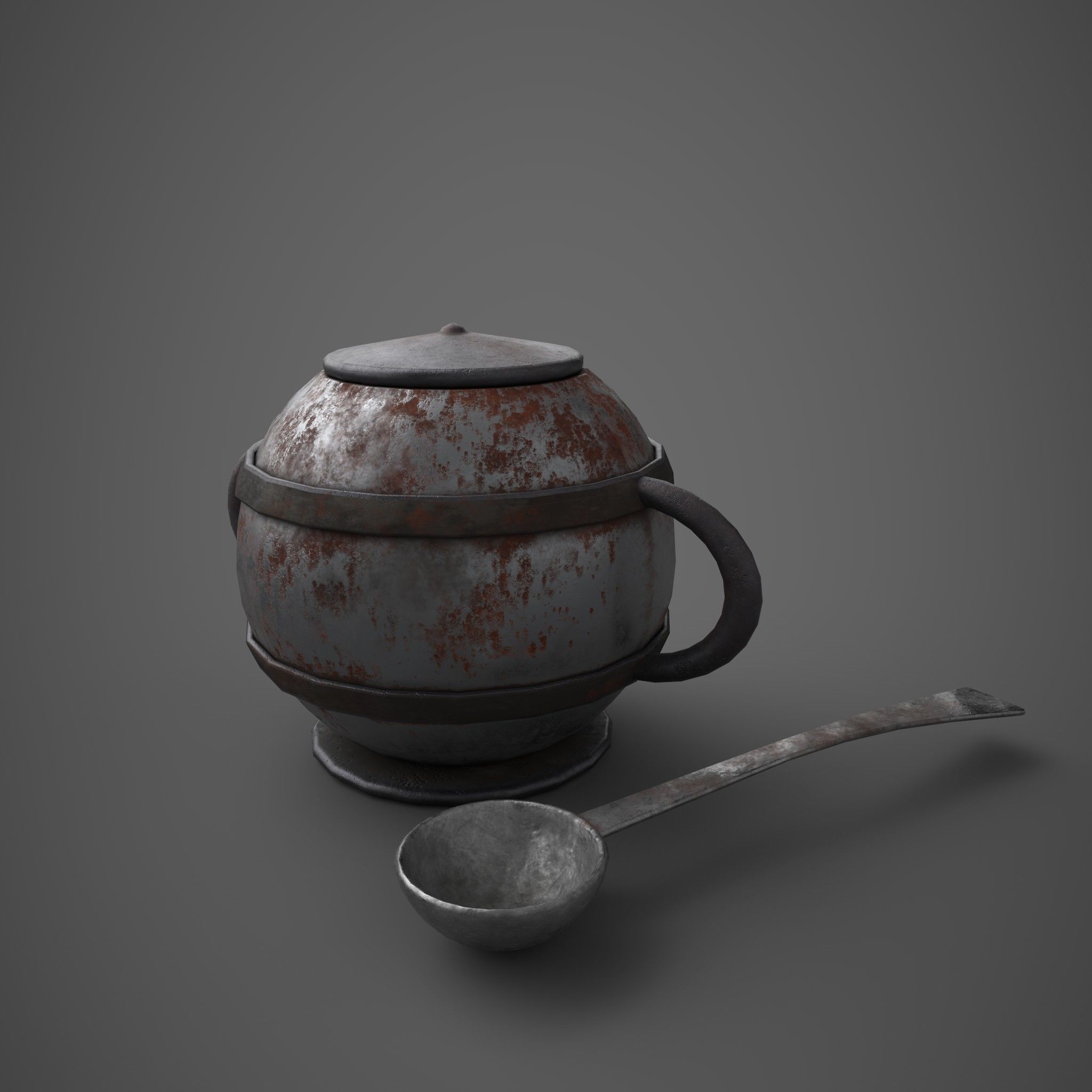 Medieval Tavern Soup pot and Spoon Free low-poly 3D model_2