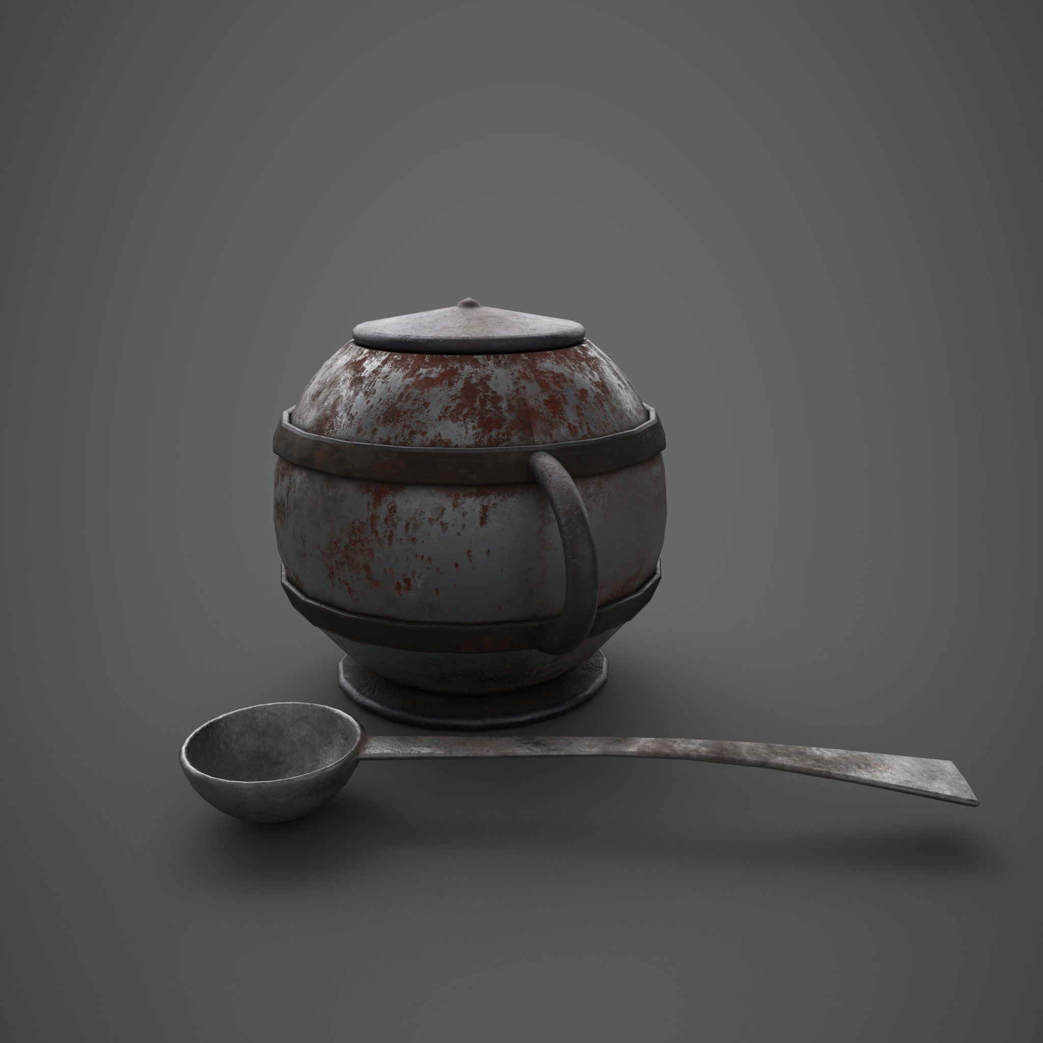 Medieval Tavern Soup pot and Spoon Free low-poly 3D model_4
