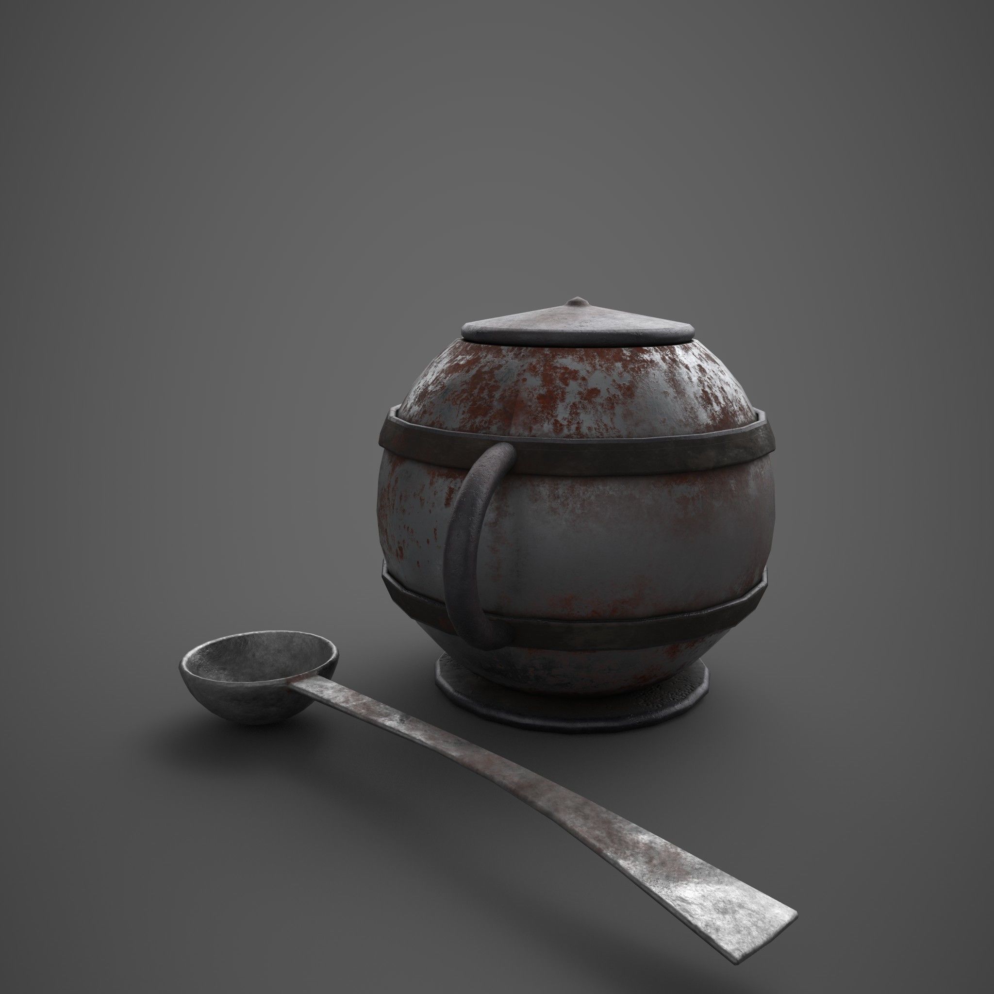 Medieval Tavern Soup pot and Spoon Free low-poly 3D model_6