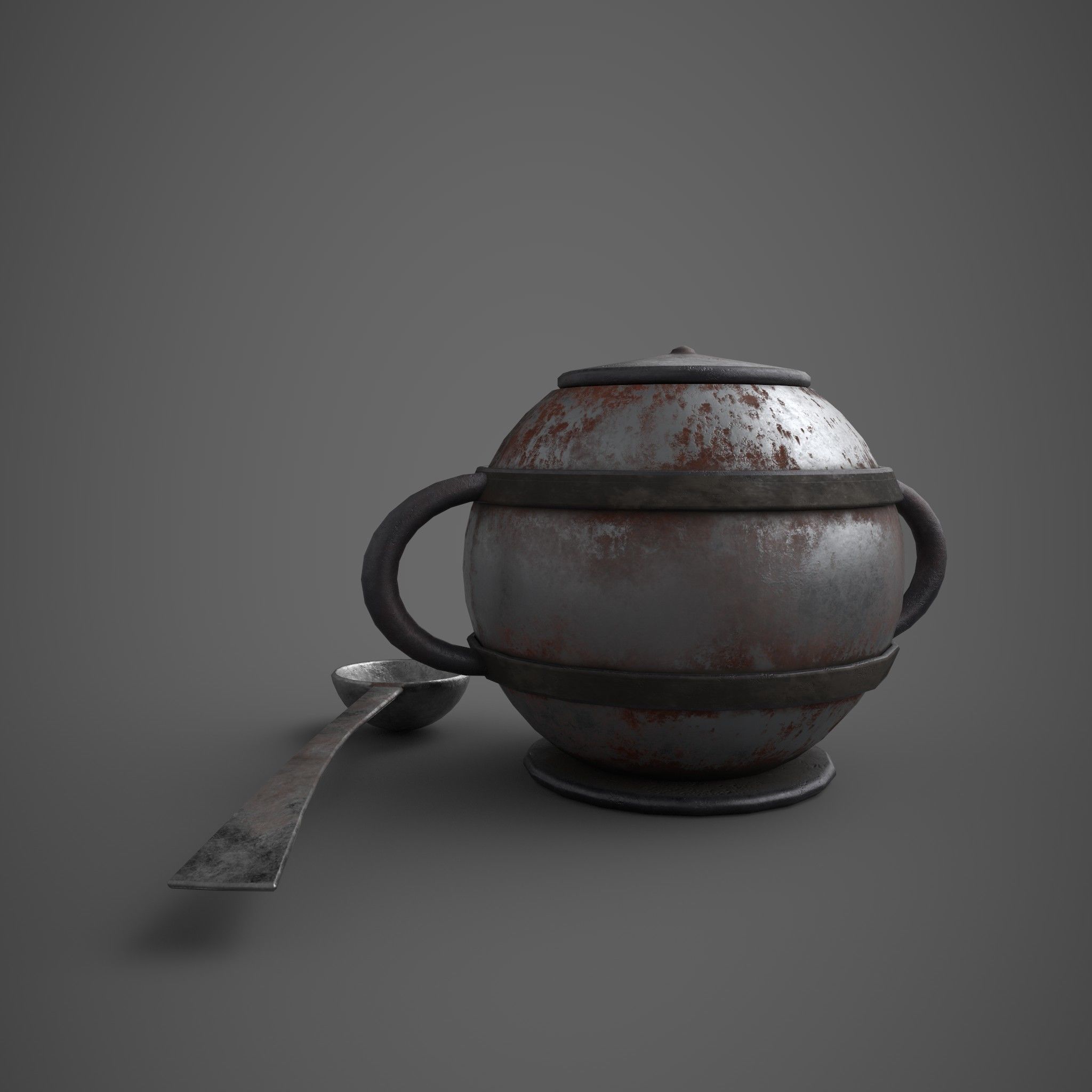 Medieval Tavern Soup pot and Spoon Free low-poly 3D model_8