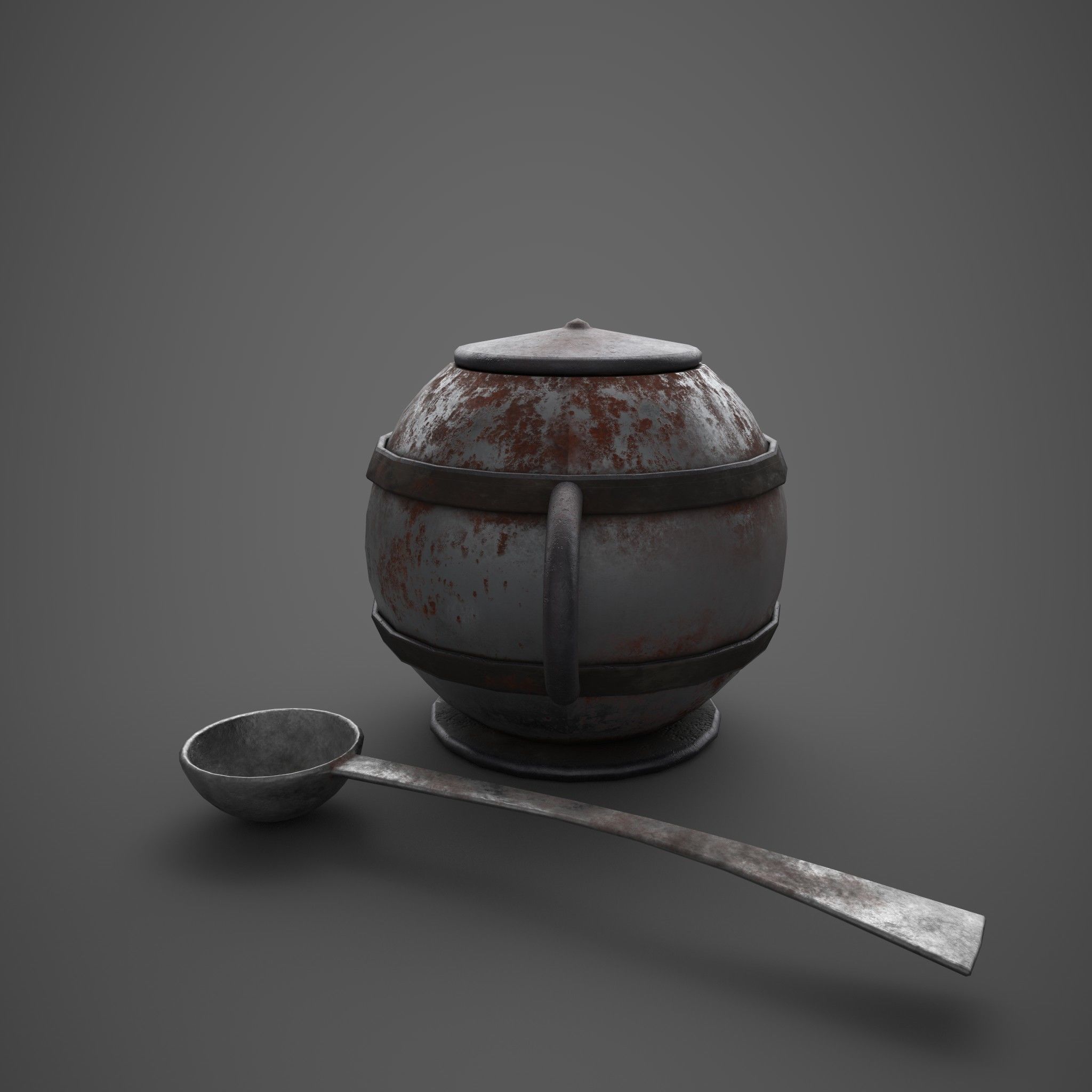Medieval Tavern Soup pot and Spoon Free low-poly 3D model_5