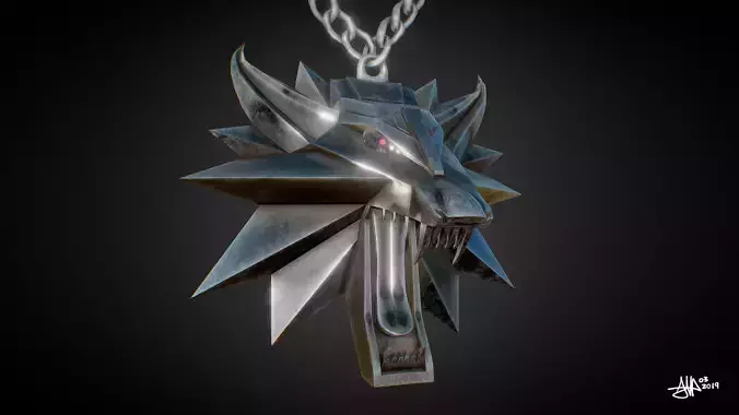 PBR The Witcher 3 medallion 3D homage
