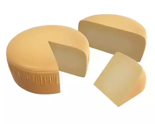 Cheese wheel with a piece of cheese 3D model
