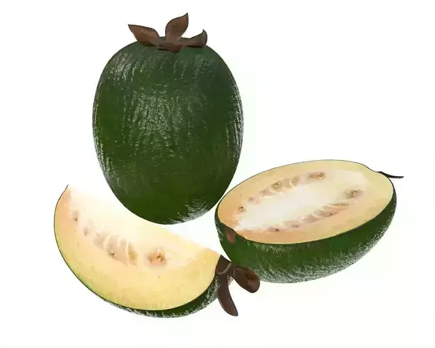 Feijoa tropical fruit whole cut in half slice