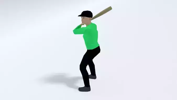 Low Poly Kid Playing Baseball