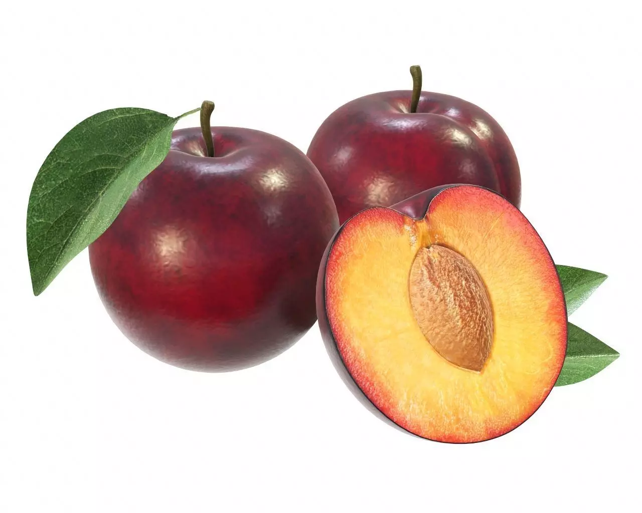 Plums with leaves 3D model_0