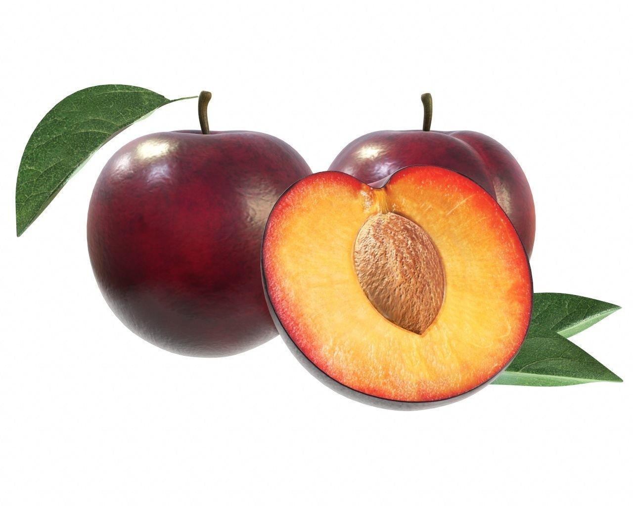 Plums with leaves 3D model_6