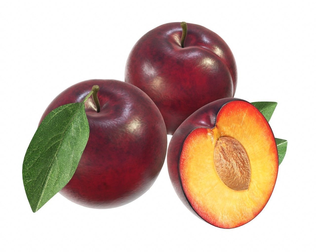 Plums with leaves 3D model_5