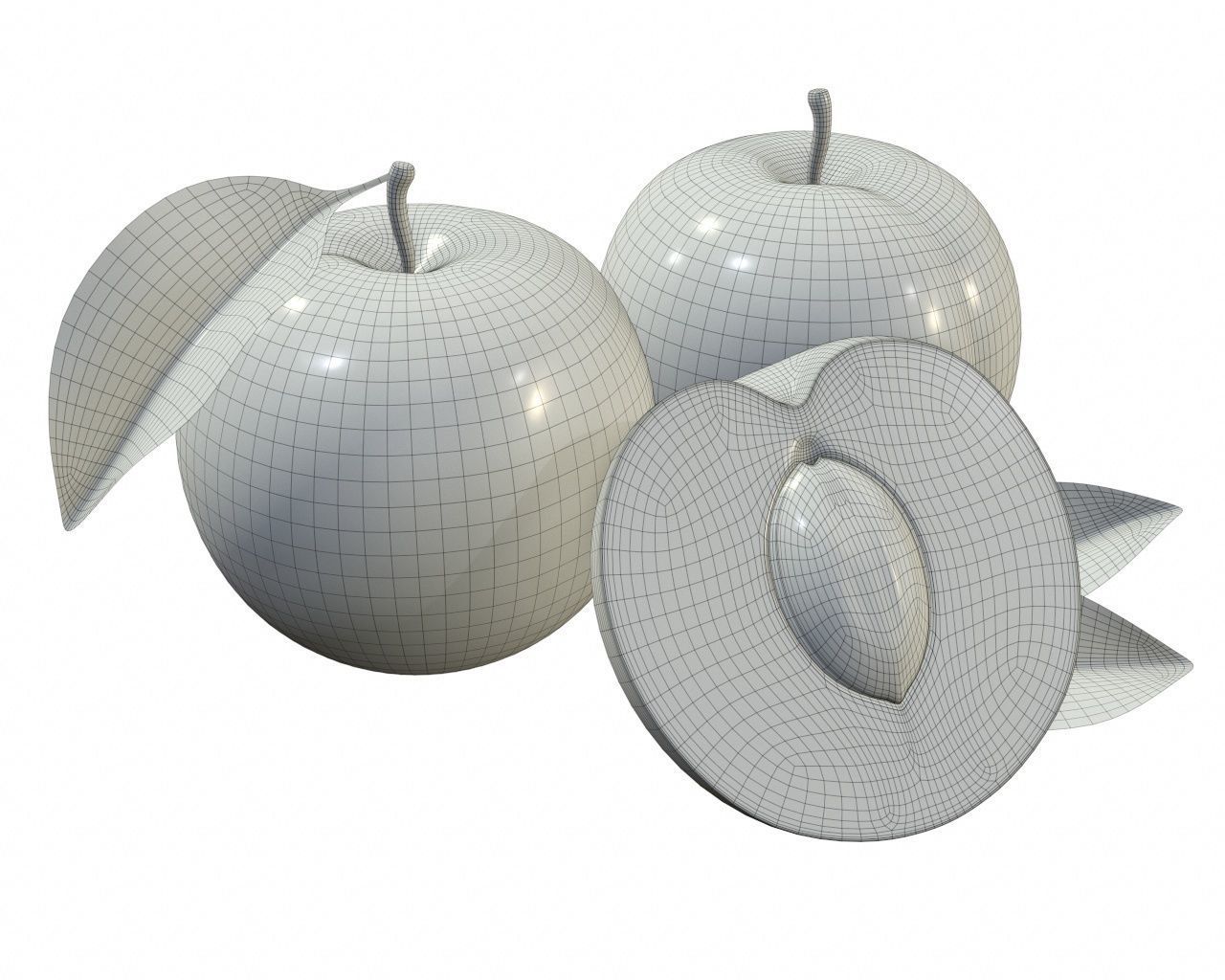 Plums with leaves 3D model_8