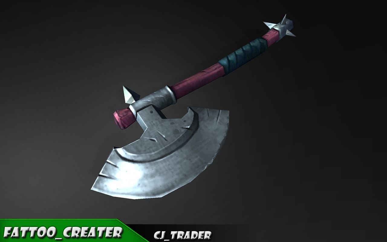 Low Poly Fantasy Fighting Axe 3D Model Low-poly 3D model_1
