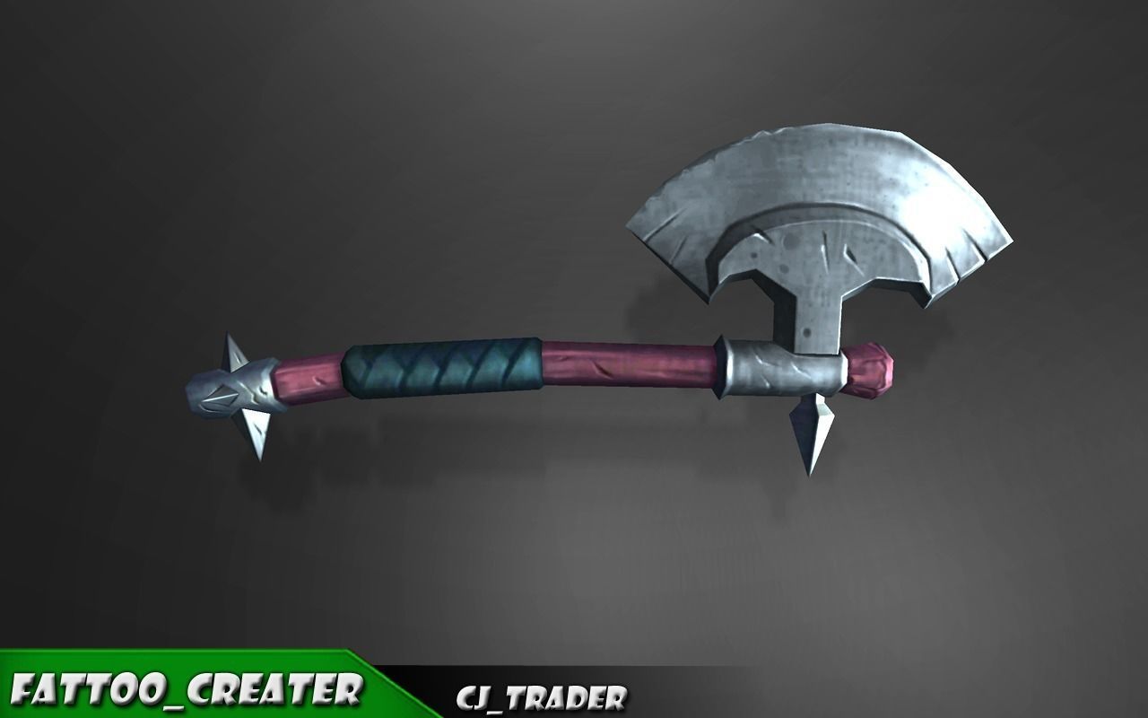 Low Poly Fantasy Fighting Axe 3D Model Low-poly 3D model_3