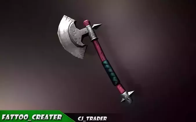Low Poly Fantasy Fighting Axe 3D Model Low-poly 3D model