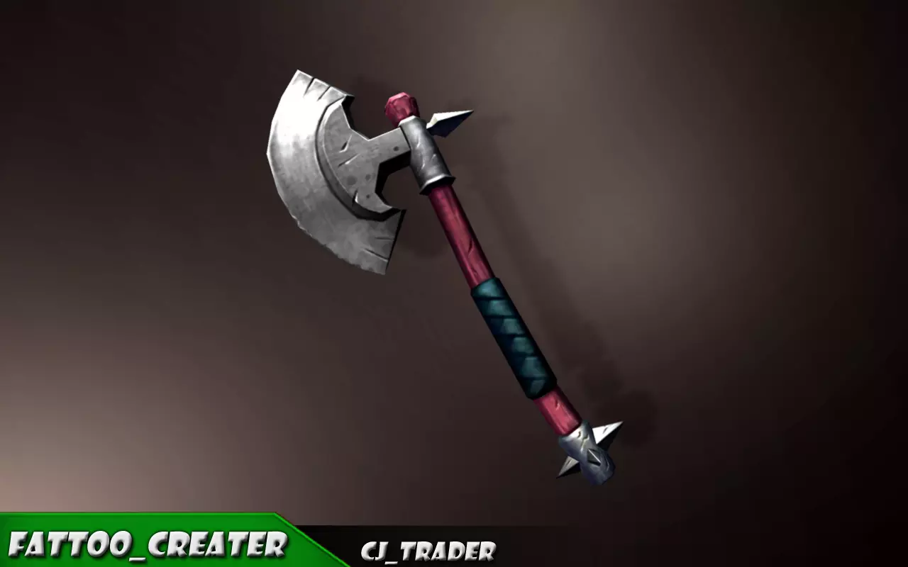 Low Poly Fantasy Fighting Axe 3D Model Low-poly 3D model_0