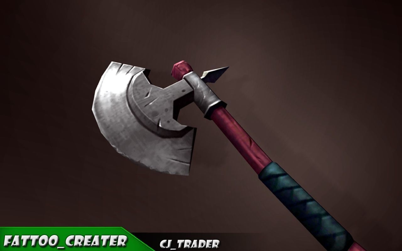 Low Poly Fantasy Fighting Axe 3D Model Low-poly 3D model_2