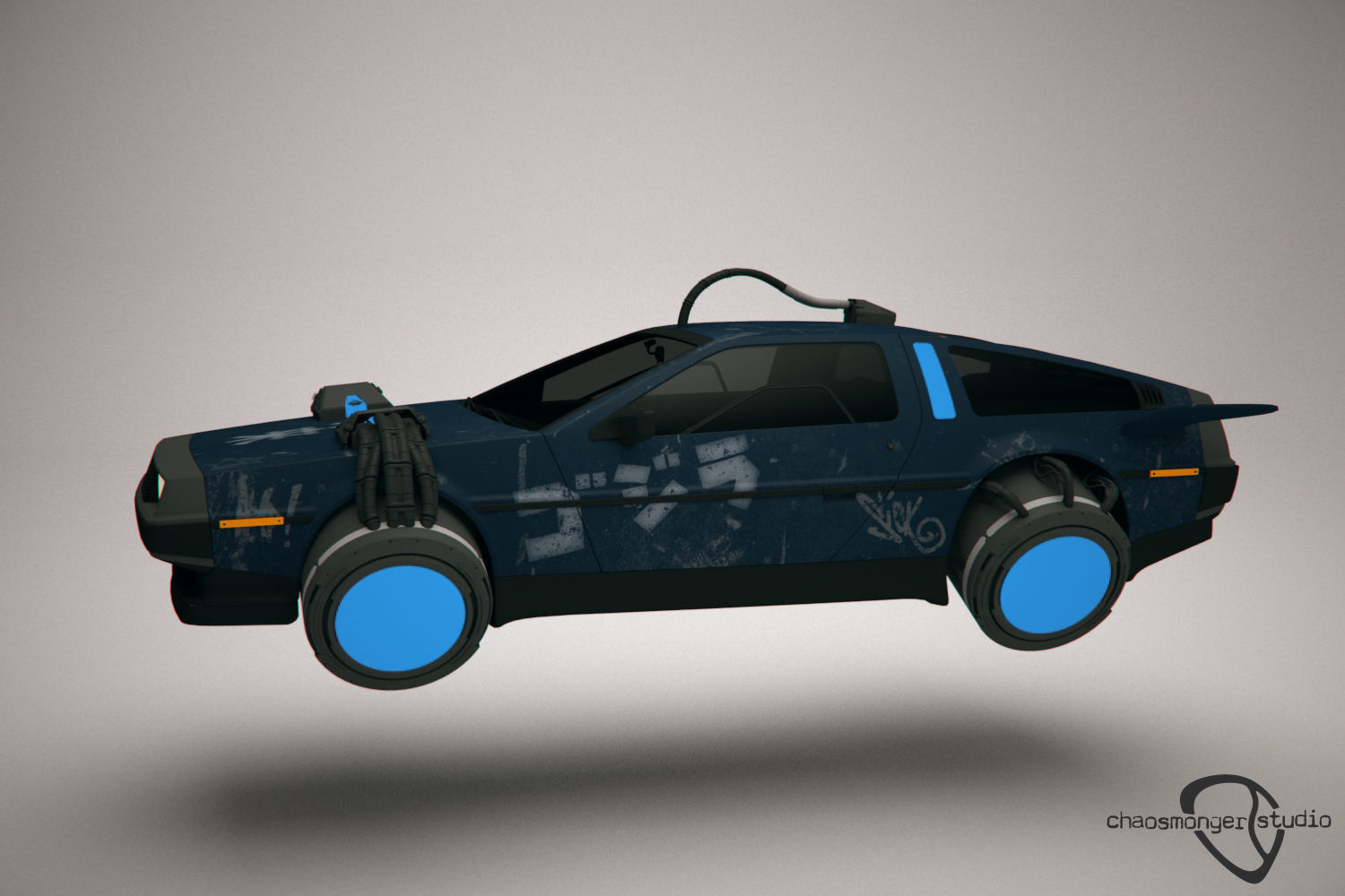 Cyberpunk Flying Car DeLorean Free 3D model_4