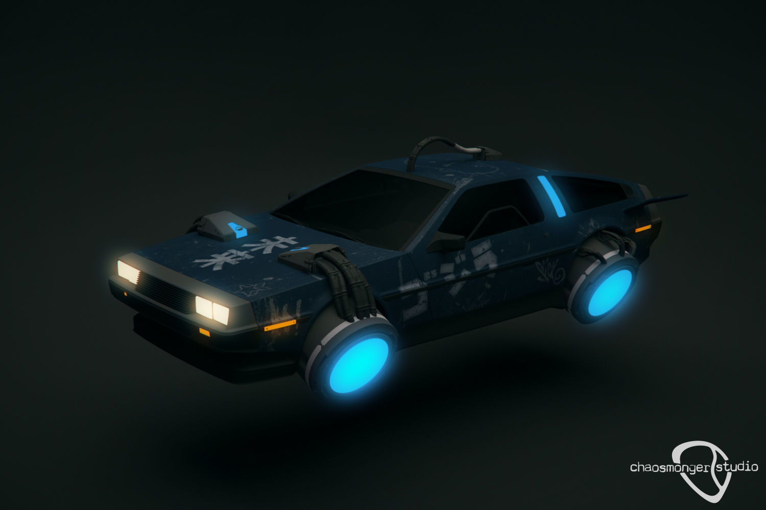 Cyberpunk Flying Car DeLorean Free 3D model_2