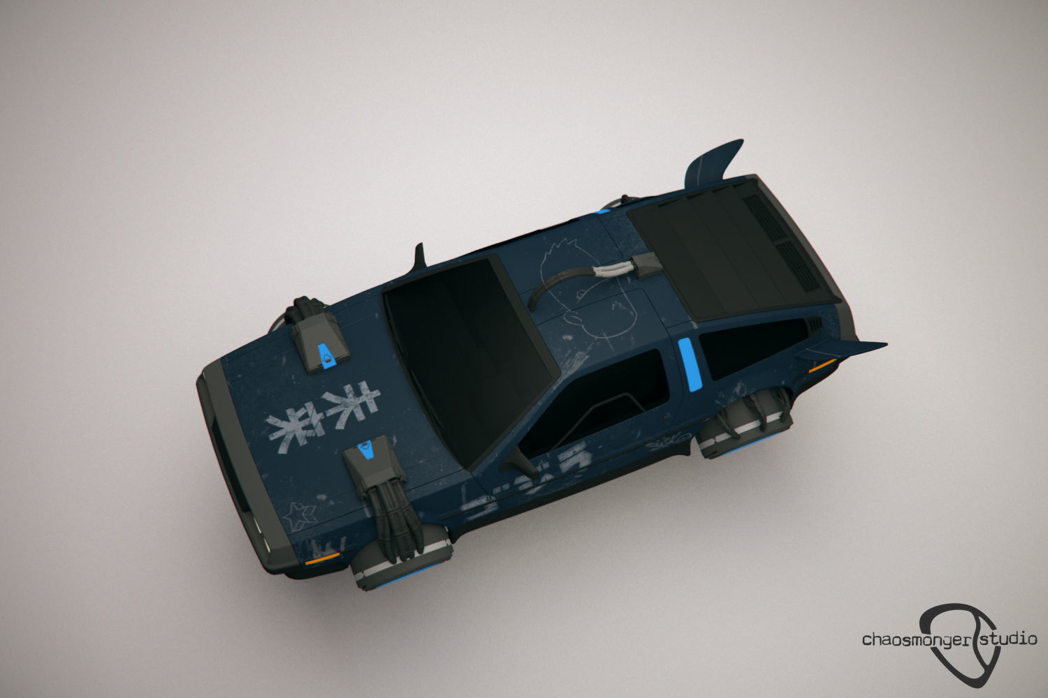 Cyberpunk Flying Car DeLorean Free 3D model_3