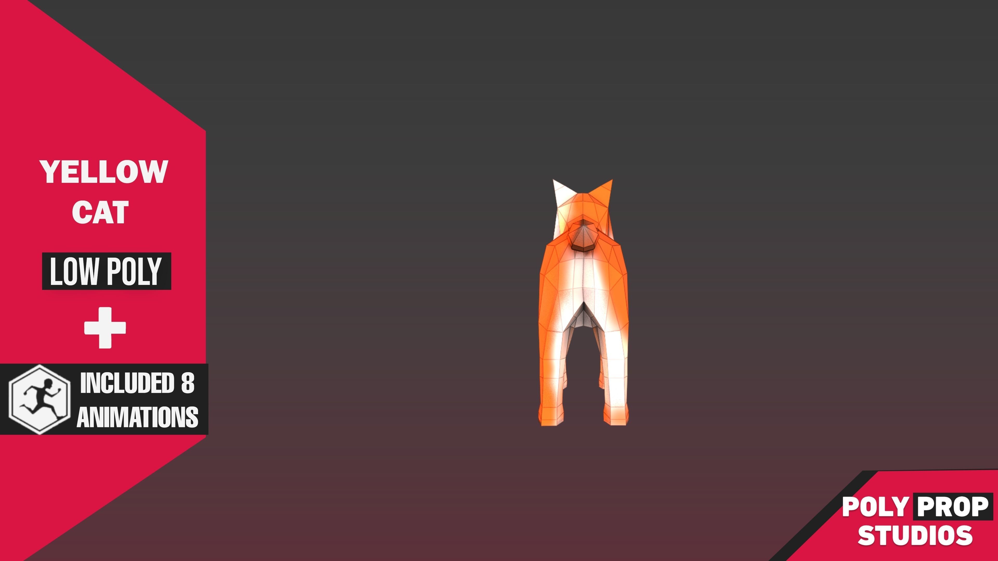 Yellow Cat Low-poly 3D model_4