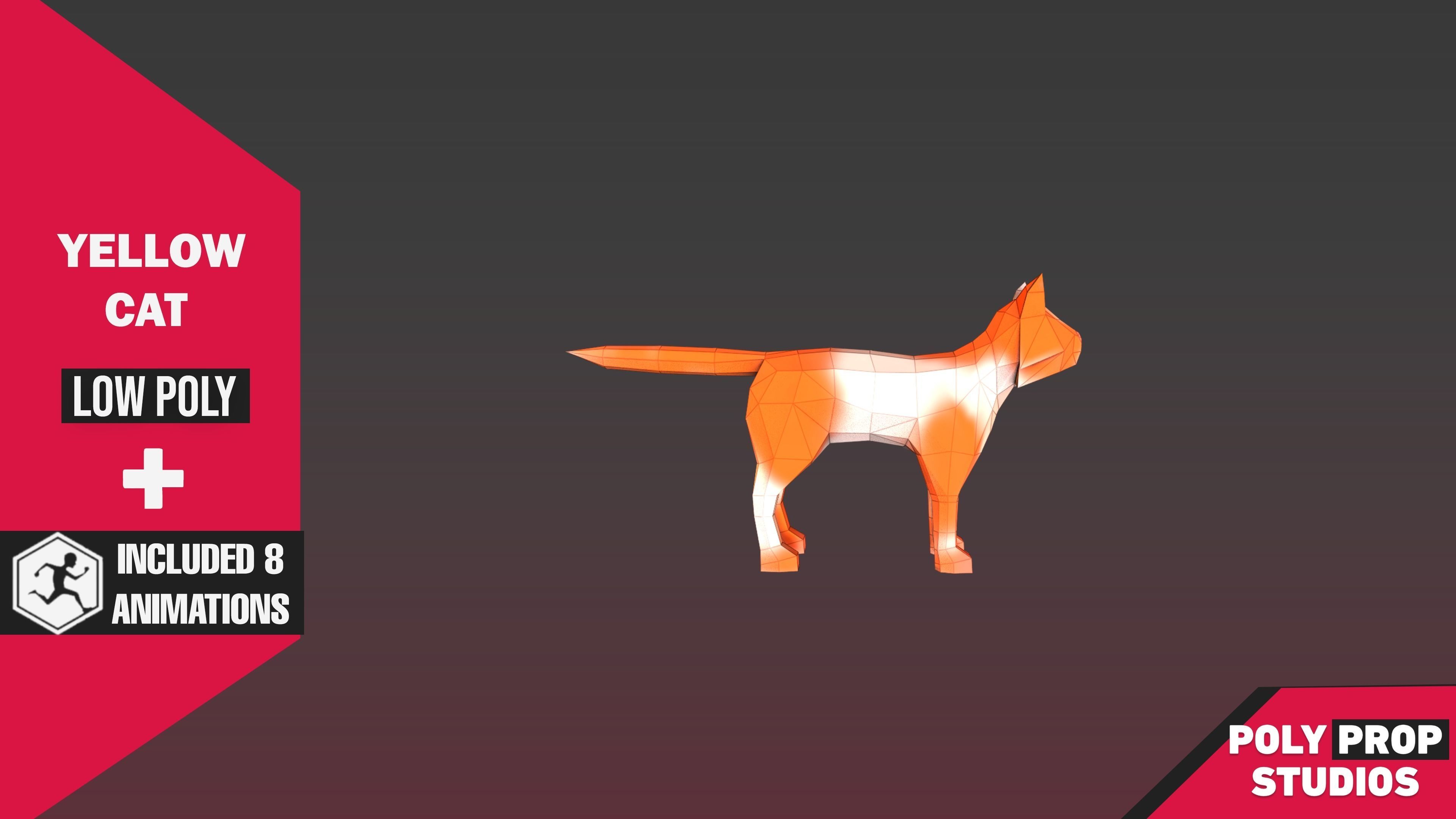 Yellow Cat Low-poly 3D model_3
