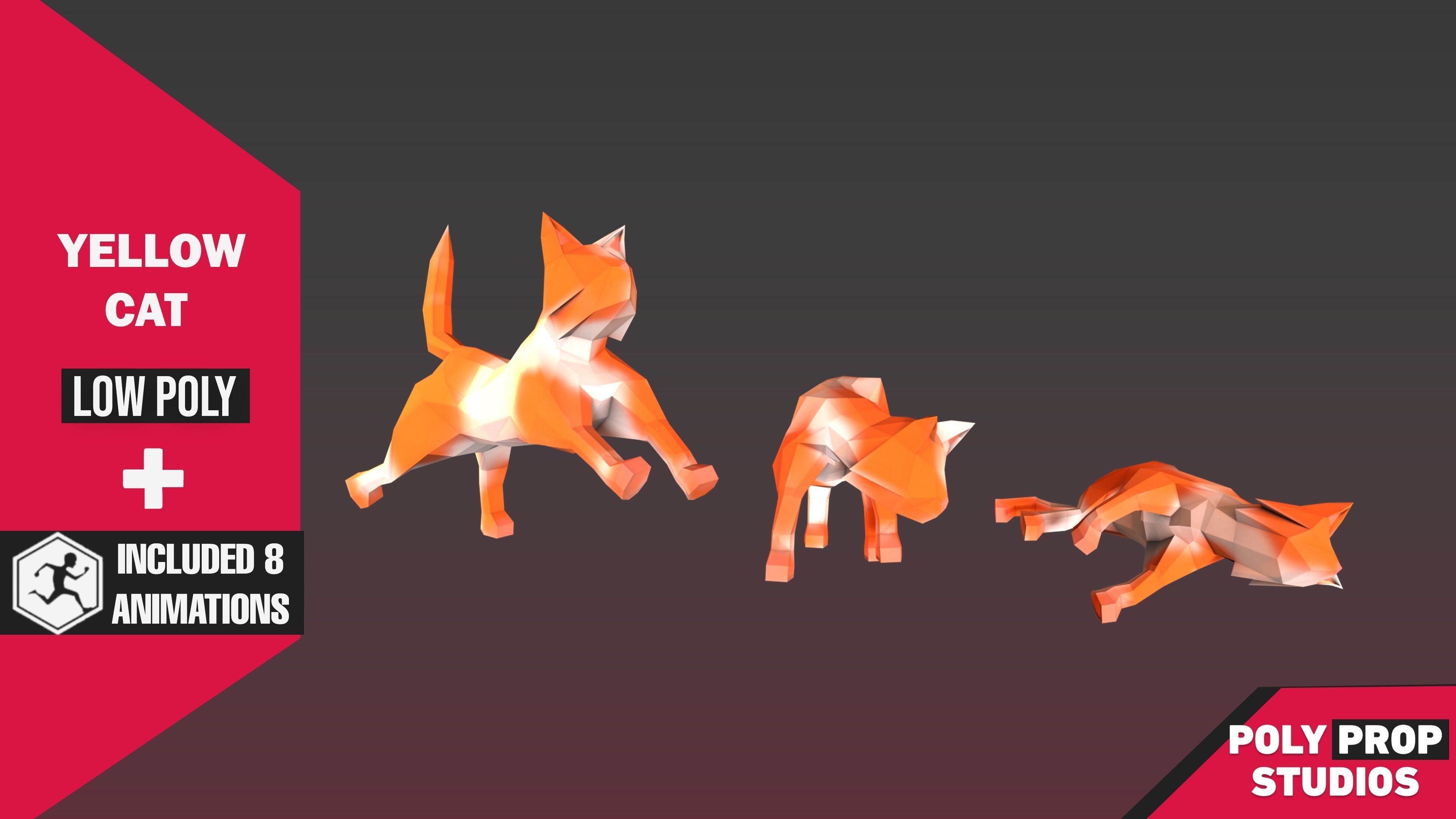 Yellow Cat Low-poly 3D model_1