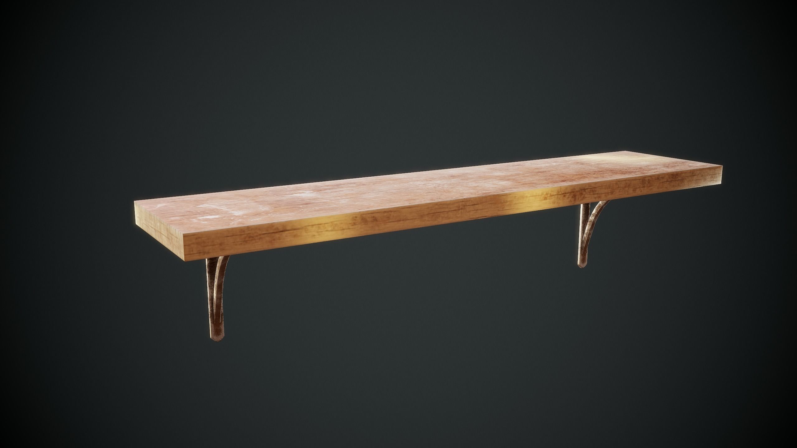 Shelfes wooden bench Low-poly 3D model_4