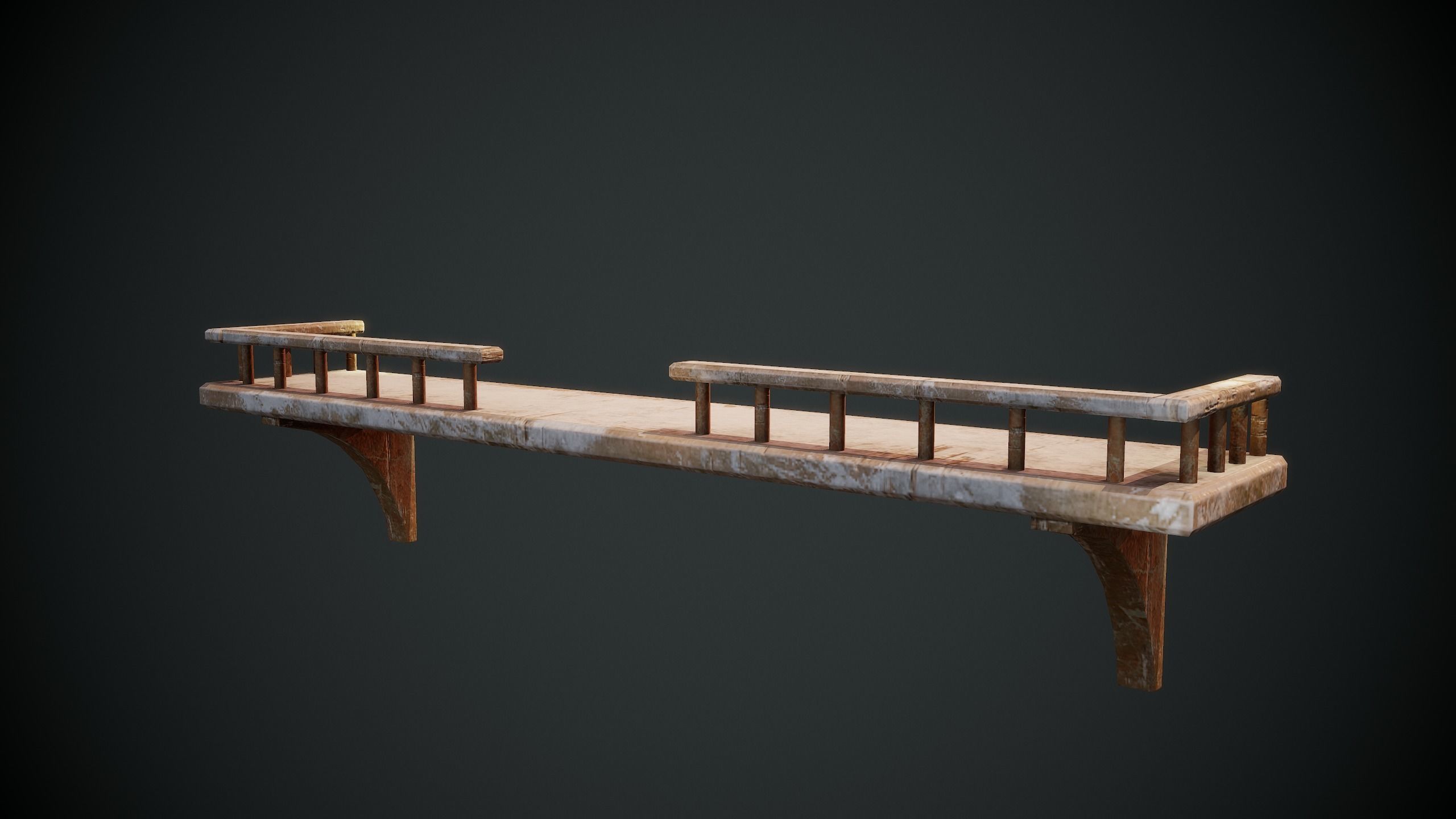 Shelfes wooden bench Low-poly 3D model_1