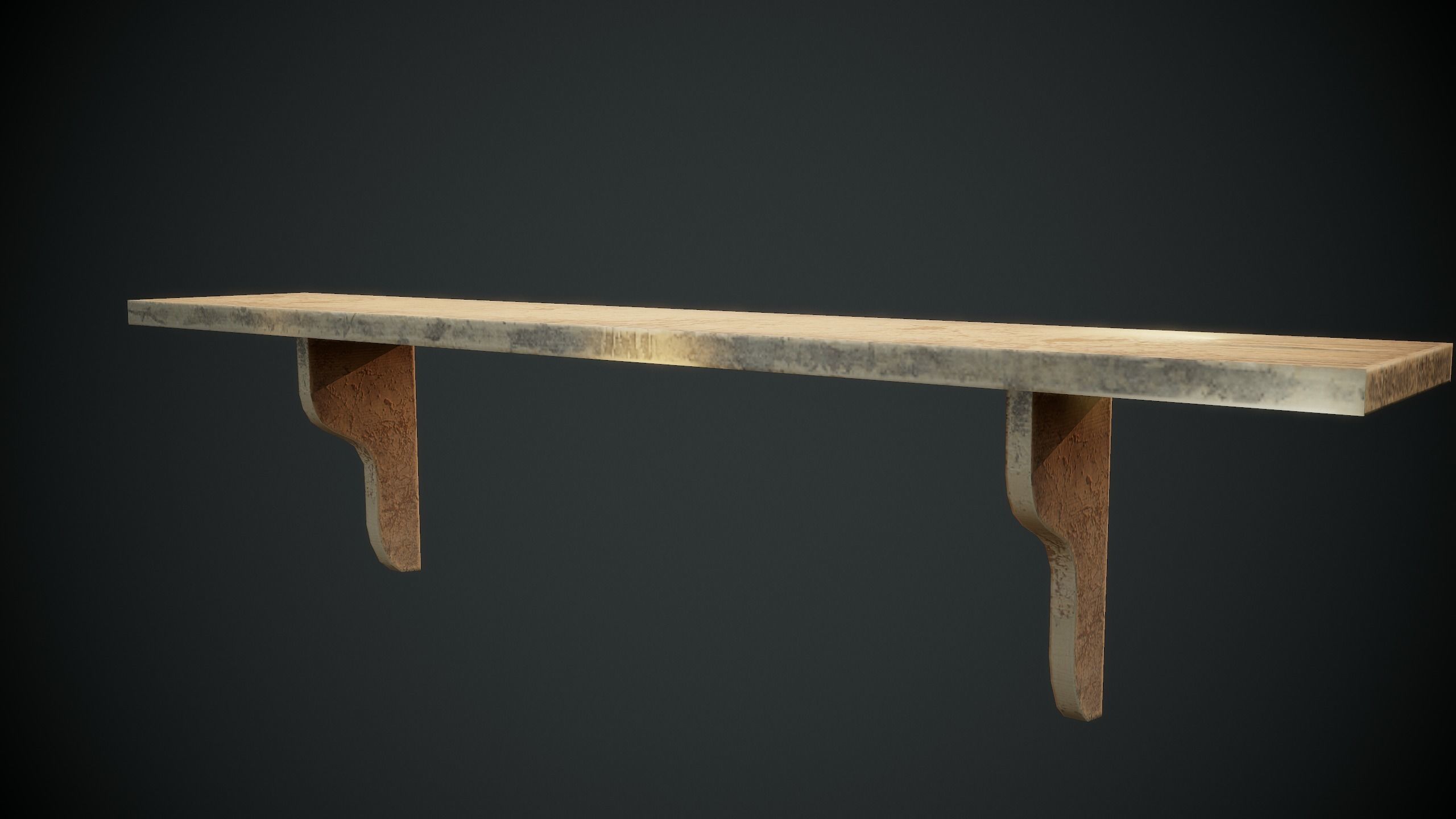 Shelfes wooden bench Low-poly 3D model_5