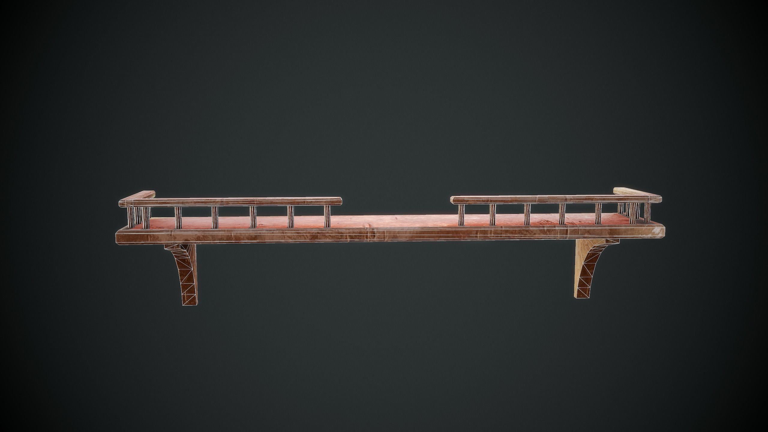 Shelfes wooden bench Low-poly 3D model_7