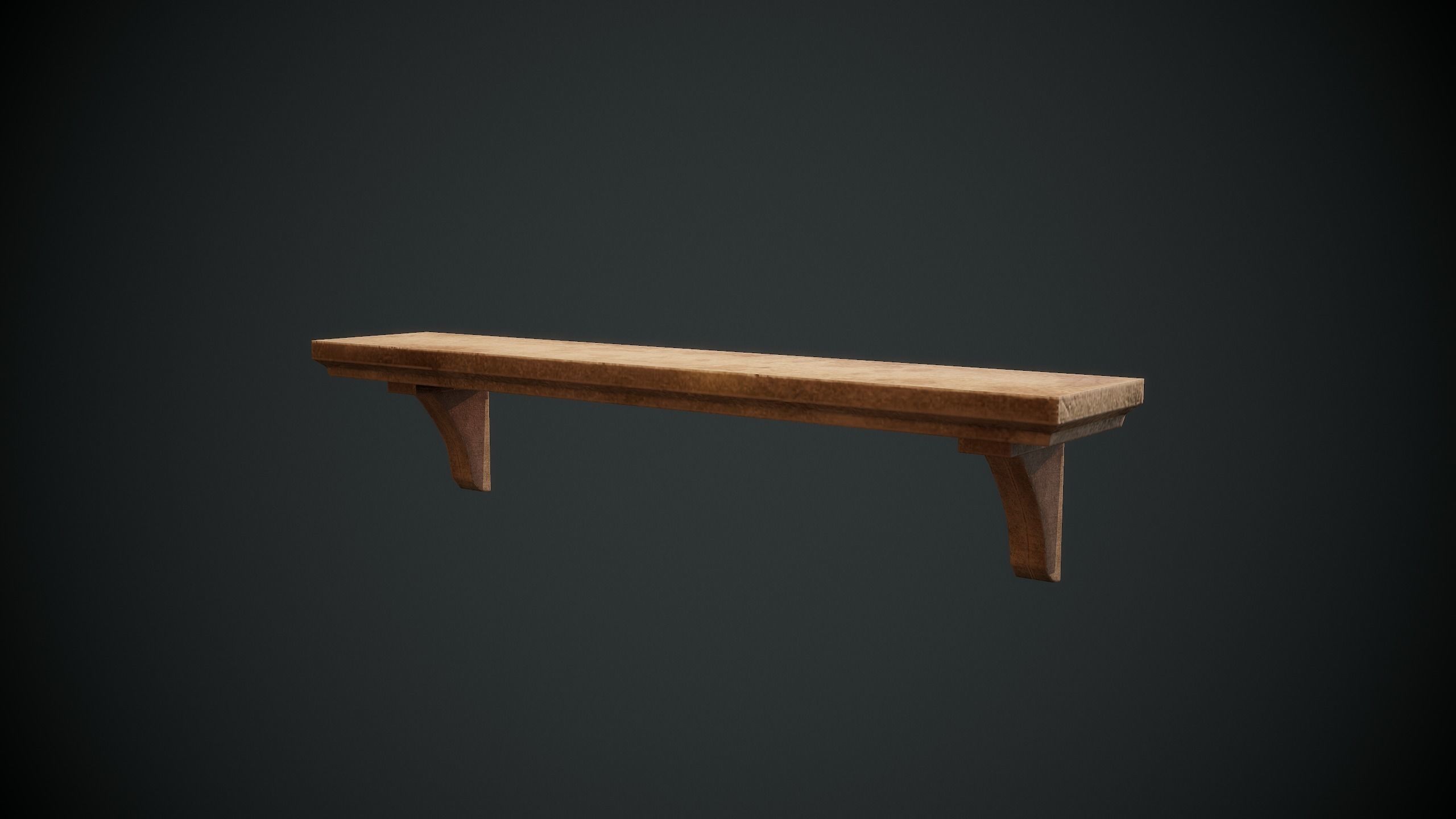 Shelfes wooden bench Low-poly 3D model_3