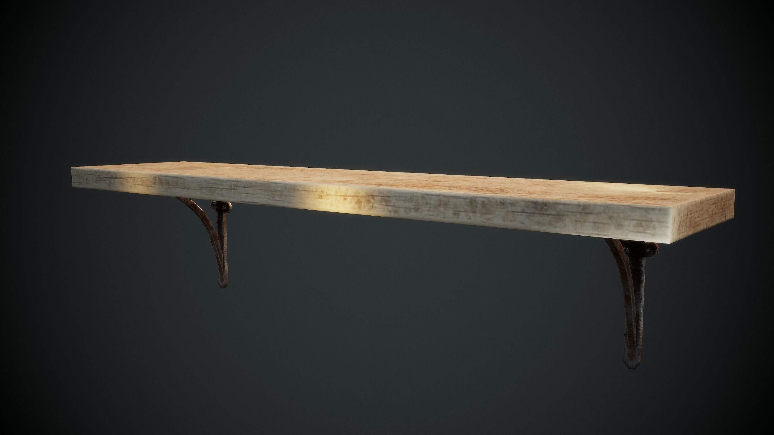 Shelfes wooden bench Low-poly 3D model_8