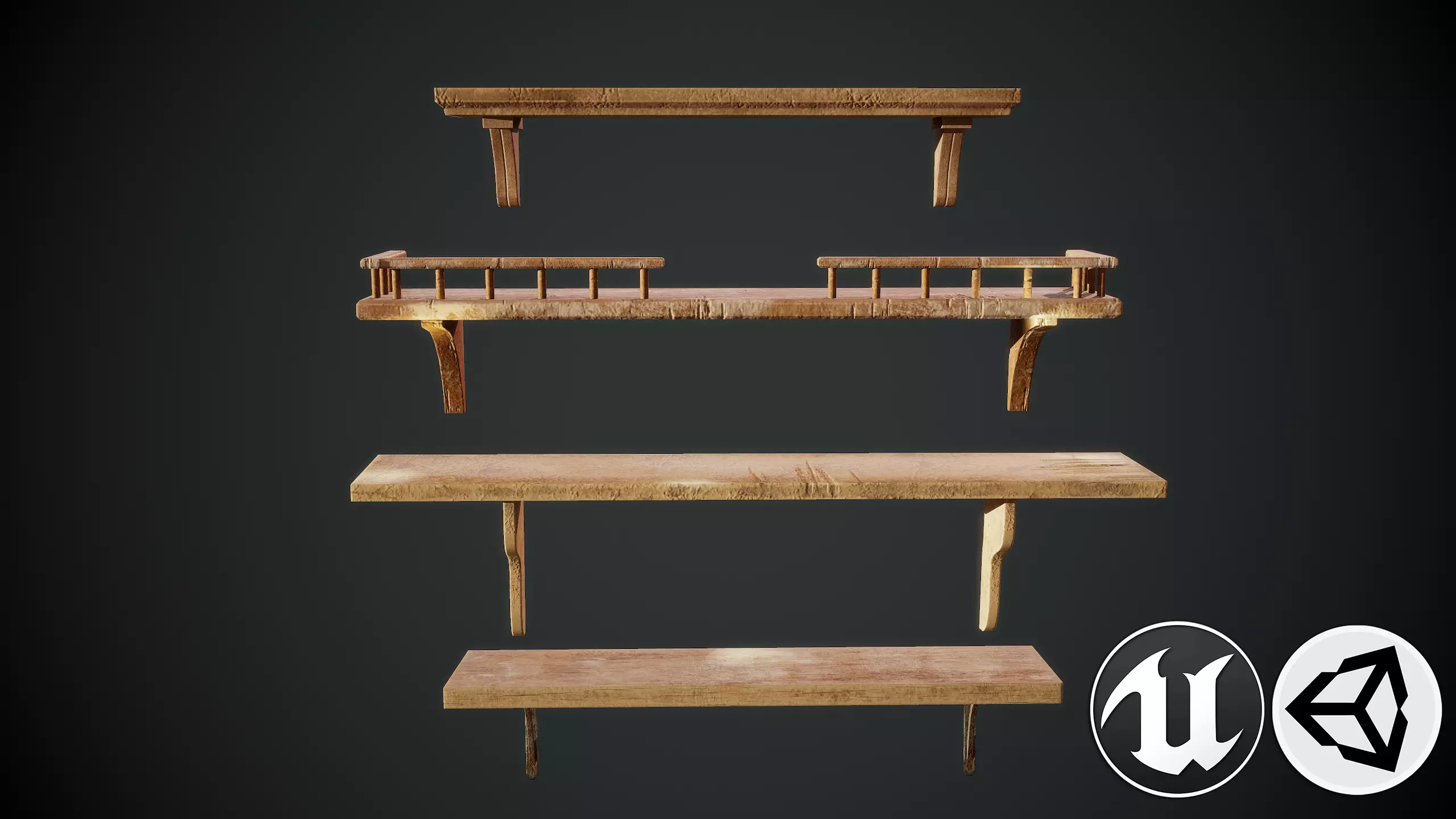 Shelfes wooden bench Low-poly 3D model_0