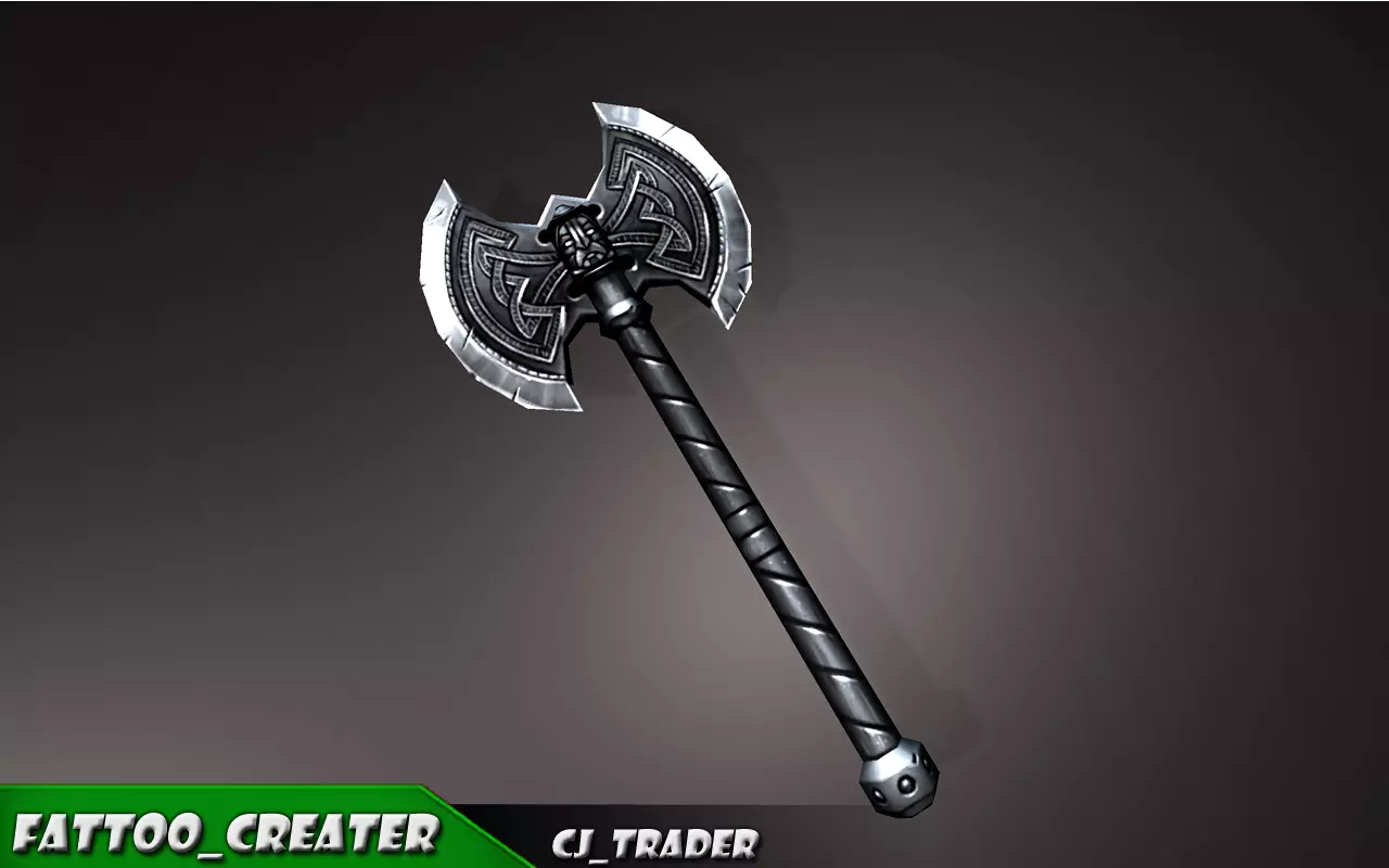 Modern Fantasy Battle Axe Low-Poly 3D Model Low-poly 3D model_0
