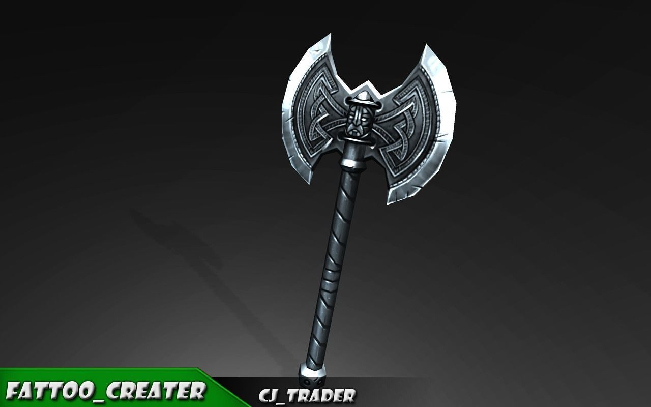 Modern Fantasy Battle Axe Low-Poly 3D Model Low-poly 3D model_3