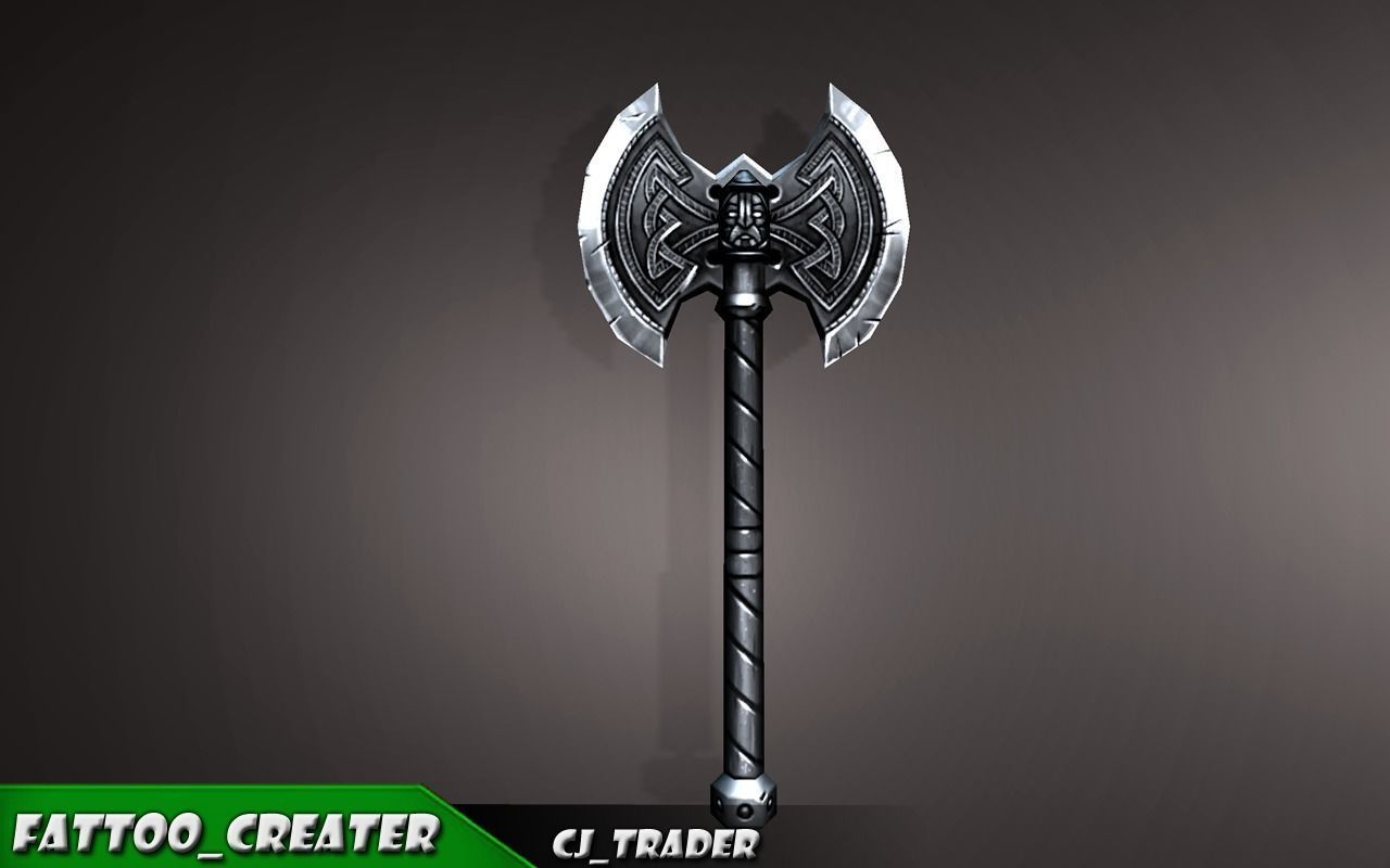 Modern Fantasy Battle Axe Low-Poly 3D Model Low-poly 3D model_2