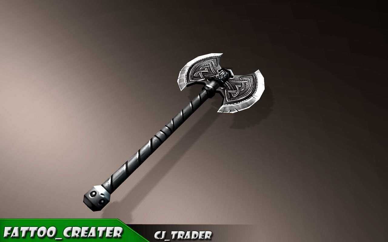 Modern Fantasy Battle Axe Low-Poly 3D Model Low-poly 3D model_1