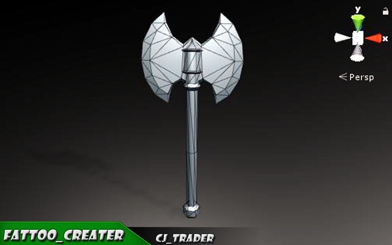 Modern Fantasy Battle Axe Low-Poly 3D Model Low-poly 3D model_5