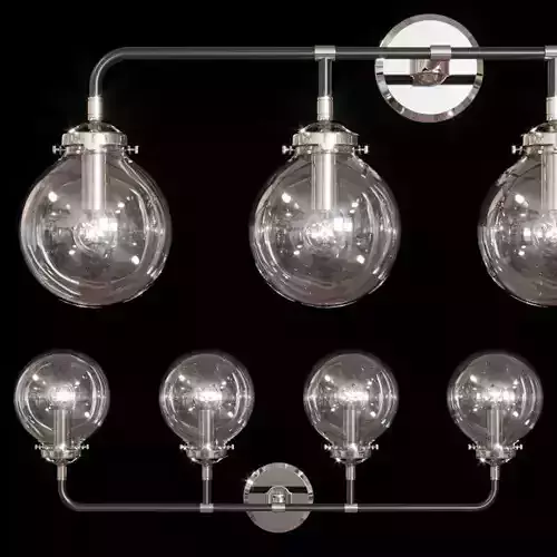 RH BISTRO GLOBE CLEAR GLASS BATH SCONCE 4-LIGHT Nickel and Black