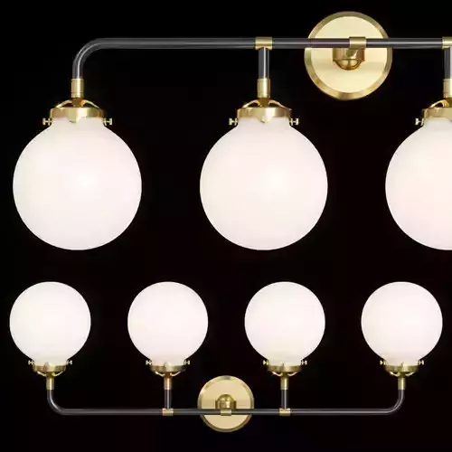 RH BISTRO GLOBE MILK GLASS BATH SCONCE 4-LIGHT Brass and Black