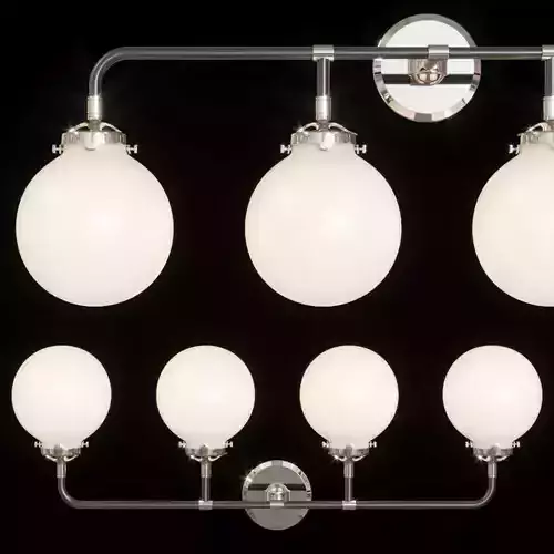 RH BISTRO GLOBE MILK GLASS BATH SCONCE 4-LIGHT Brass and Black 