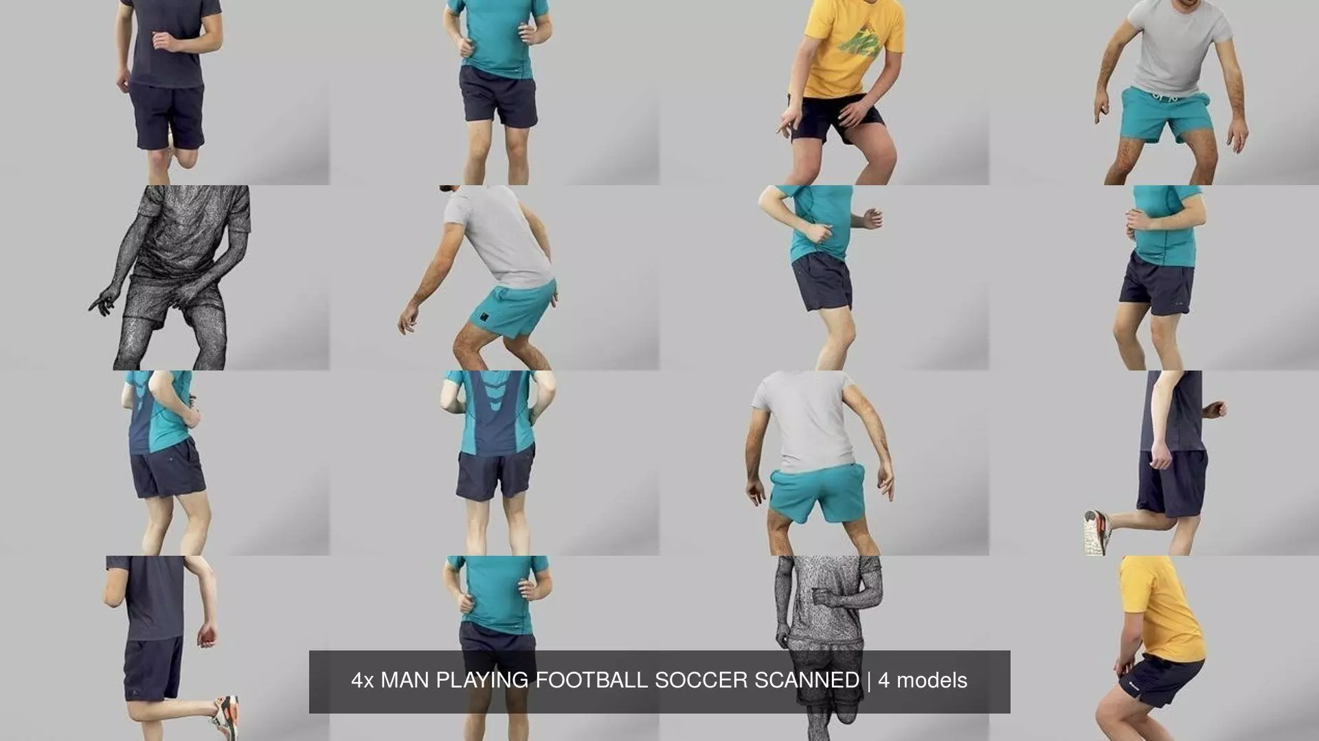 4x MAN PLAYING FOOTBALL SOCCER SCANNED 3D Model Collection_0