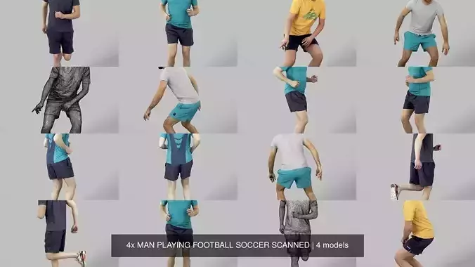 4x MAN PLAYING FOOTBALL SOCCER SCANNED 3D Model Collection