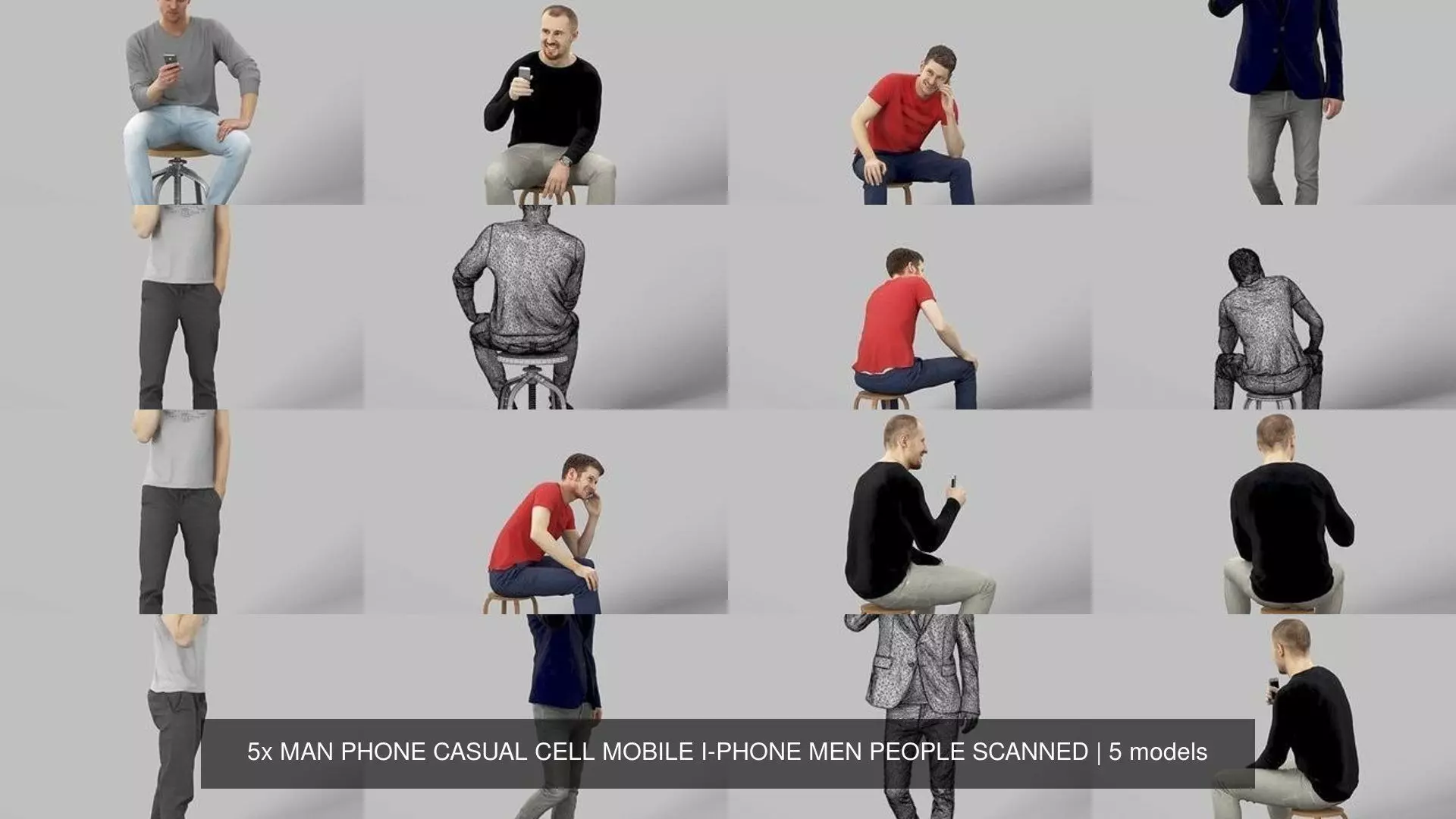 5x MAN PHONE CASUAL CELL MOBILE I-PHONE MEN PEOPLE SCANNED 3D Model Collection_0