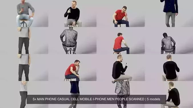 5x MAN PHONE CASUAL CELL MOBILE I-PHONE MEN PEOPLE SCANNED 3D Model Collection