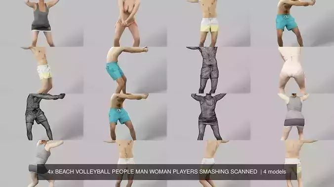4x BEACH VOLLEYBALL PEOPLE MAN WOMAN PLAYERS SMASHING SCANNED  3D Model Collection