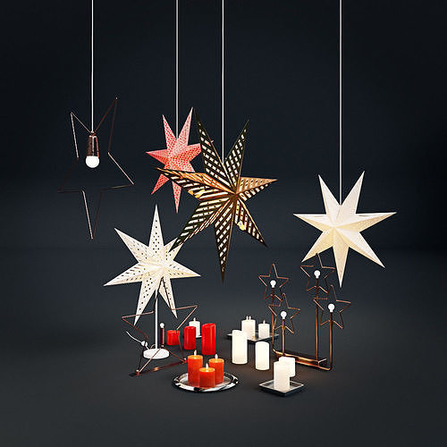 Christmas decorations IKEA set - with stars and candles lamps 3D model