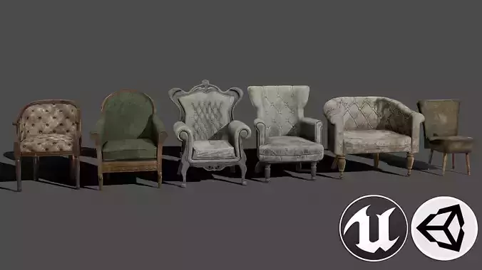 Armchairs Kit Low-poly 3D model